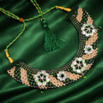 925 Silver Green–Gold Chatai Necklace Set – Floral Design