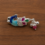 Pure Silver Peacock Saree Pin – Colorful Enamel & Stone Work