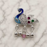 Pure Silver Peacock Saree Pin – Elegant Colorful Design