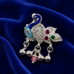 Pure Silver Peacock Saree Pin – Elegant Colorful Design