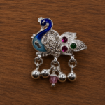 Pure Silver Peacock Saree Pin – Elegant Colorful Design