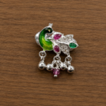 Pure Silver Peacock Saree Pin – Vibrant Enamel & Stone Detailing