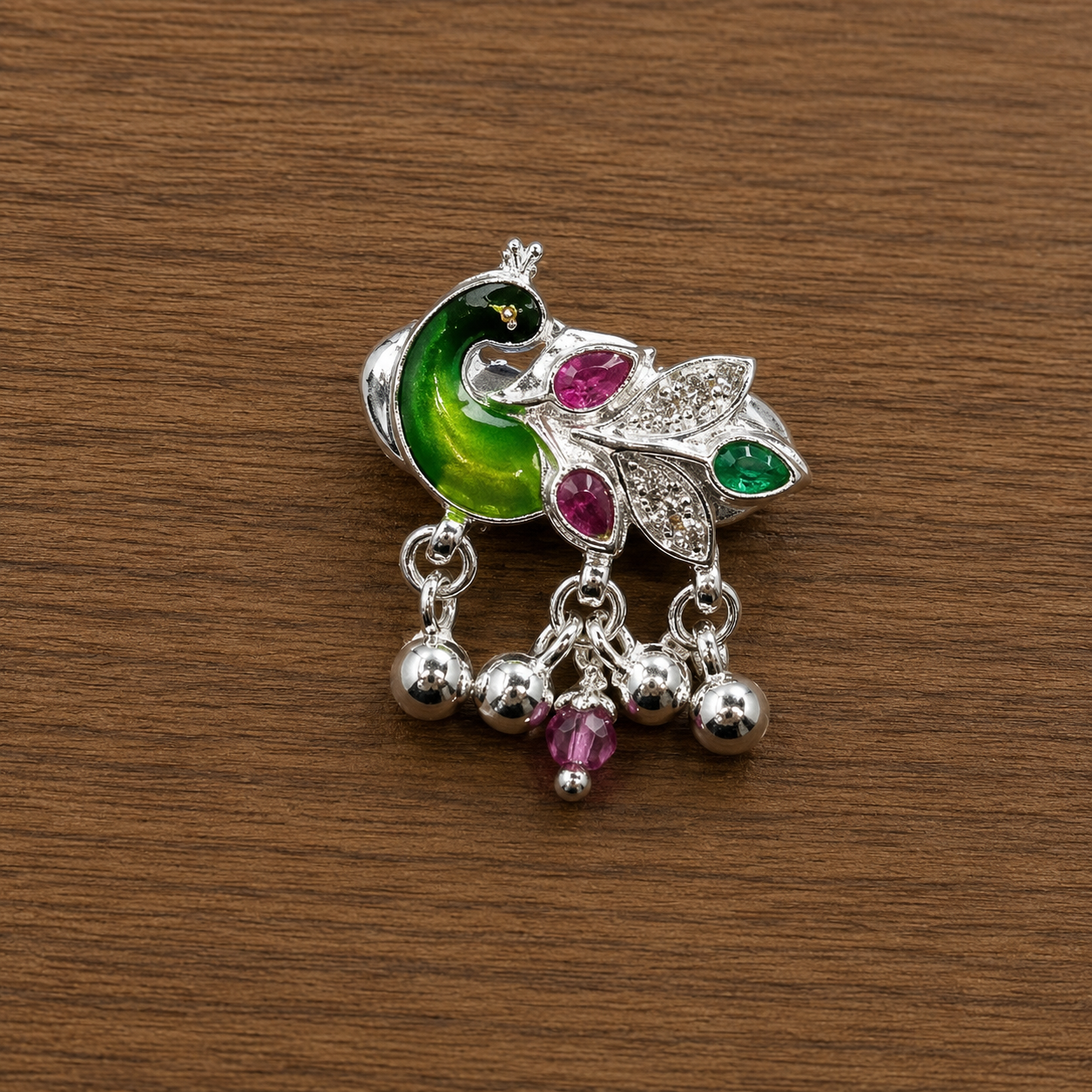 ChatGPT Image Sep 1, 2026, 06_22_09 PM Pure Silver Peacock Saree Pin – Vibrant Enamel & Stone Detailing