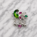 Pure Silver Peacock Saree Pin – Vibrant Enamel & Stone Detailing
