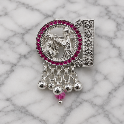 Pure Silver Radha Krishna Saree Pin – Divine Traditional Elegance