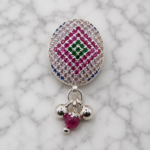Pure Silver Saree Pin – Colorful Diamond Cut Design