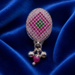 Pure Silver Saree Pin – Colorful Diamond Cut Design