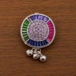 Pure Silver Saree Pin – Colorful Diamond Stone Design