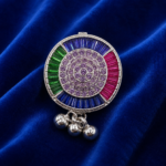 Pure Silver Saree Pin – Colorful Diamond Stone Design
