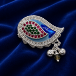 Pure Silver Saree Pin – Colorful Enamel & Stone Work