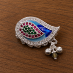 Pure Silver Saree Pin – Colorful Enamel & Stone Work
