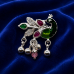 Pure Silver Saree Pin – Colorful Peacock Motif