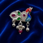 Pure Silver Saree Pin – Vibrant Colorful Peacock Design