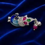 Pure Silver Peacock Saree Pin – Colorful Enamel & Stone Work