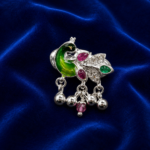 Pure Silver Peacock Saree Pin – Vibrant Enamel & Stone Detailing