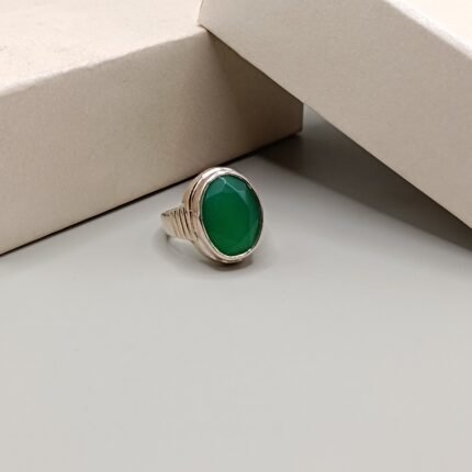 Elegant 925 Silver Ring with Green Onyx Gemstone(On Order)