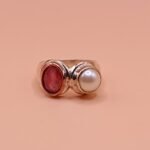 925 Sterling Silver Dual Stone Ring – Red Gemstone & Pearl Design(On Order)