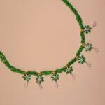 Elegant Green Beaded Silver Necklace Set with Floral Charms
