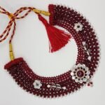Elegant Red Silver Chatai Work Necklace – Pearl Edging & CZ Detailing
