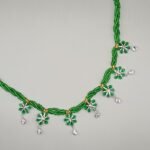 Elegant Green Beaded Silver Necklace Set with Floral Charms