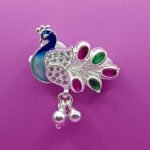Fine Silver Peacock Saree Pin – Colorful Enamel & Stone Work