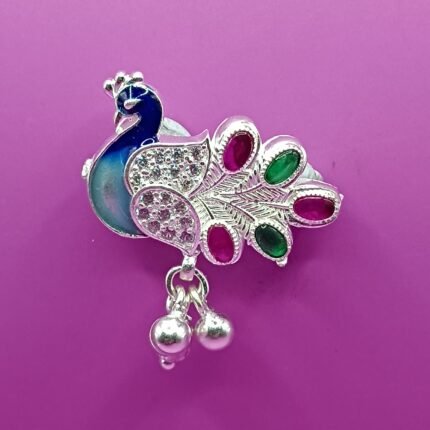 Fine Silver Peacock Saree Pin – Colorful Enamel & Stone Work
