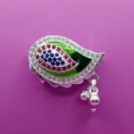 Fine Silver Saree Pin – Colorful Enamel Leaf Design