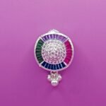 Fine Silver Saree Pin – Colorful Diamond Stone Design