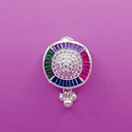 Fine Silver Saree Pin – Colorful Diamond Stone Design