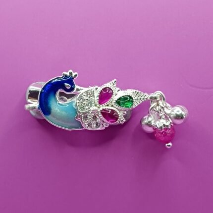 Fine Silver Peacock Saree Pin – Colorful Enamel & Stone Work