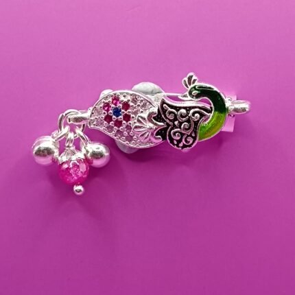 Fine Silver Peacock Saree Pin – Premium Colorful Detailing