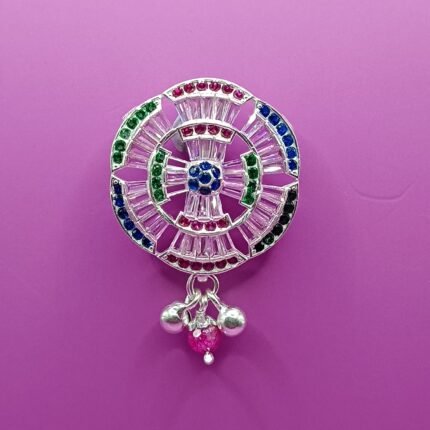 Fine Silver Saree Pin – Colorful Diamond Stone Sparkle