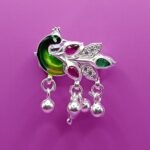 Fine Silver Peacock Saree Pin – Vibrant Enamel & Stone Detailing