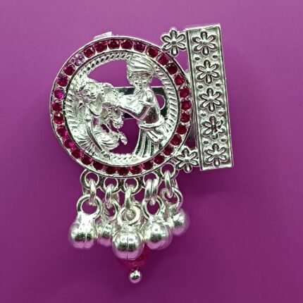 Fine Silver Radha Krishna Saree Pin – Divine Traditional Elegance