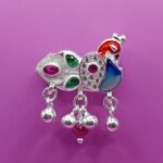 Fine Silver Saree Pin – Vibrant Colorful Peacock Design