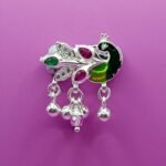 Fine Silver Saree Pin – Colorful Peacock Motif