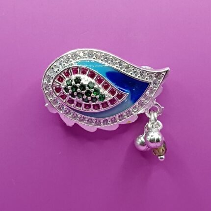 Fine Silver Saree Pin – Colorful Enamel & Stone Work