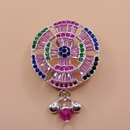 Fine Silver Saree Pin – Colorful Diamond Stone Sparkle