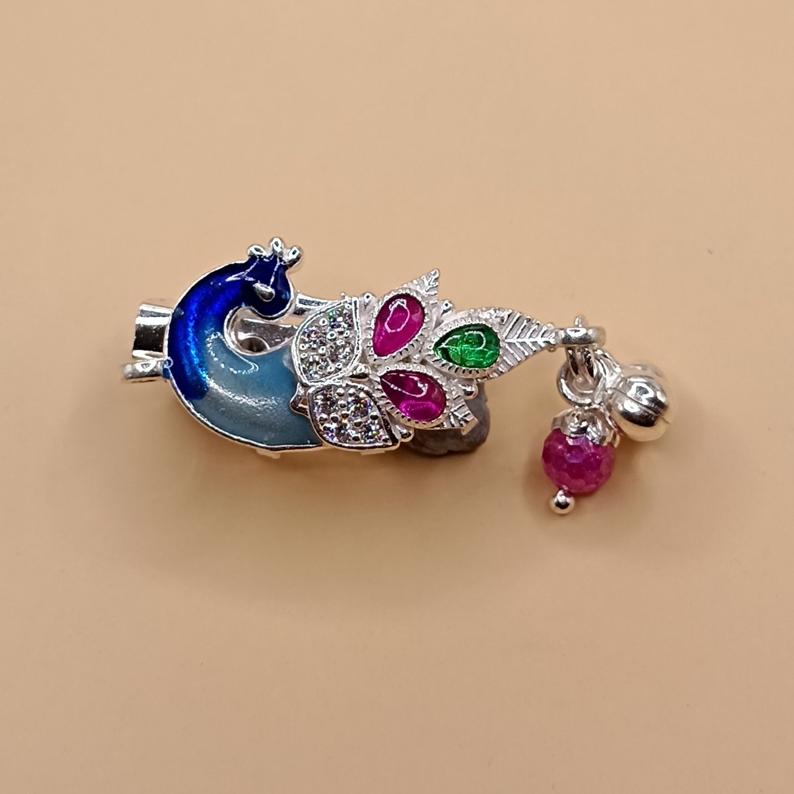 IMG_20251123_174909 Fine Silver Peacock Saree Pin – Colorful Enamel & Stone Work