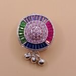 Fine Silver Saree Pin – Colorful Diamond Stone Design
