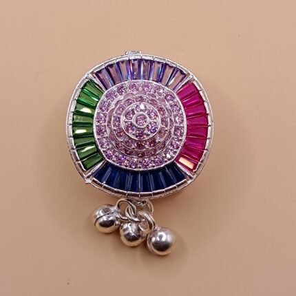 Fine Silver Saree Pin – Colorful Diamond Stone Design
