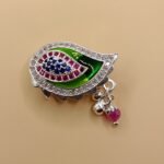 Fine Silver Saree Pin – Colorful Enamel Leaf Design