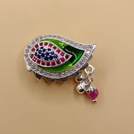 Fine Silver Saree Pin – Colorful Enamel Leaf Design