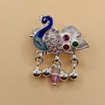 Fine Silver Peacock Saree Pin – Elegant Colorful Design
