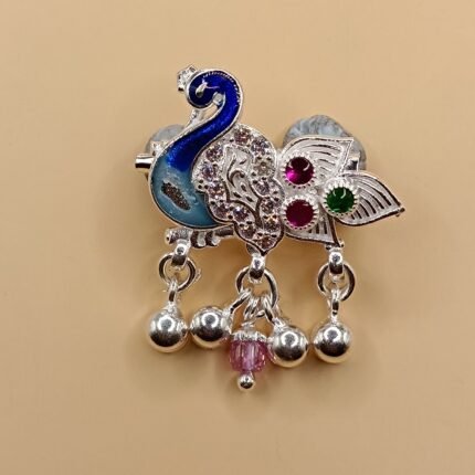 Fine Silver Peacock Saree Pin – Elegant Colorful Design