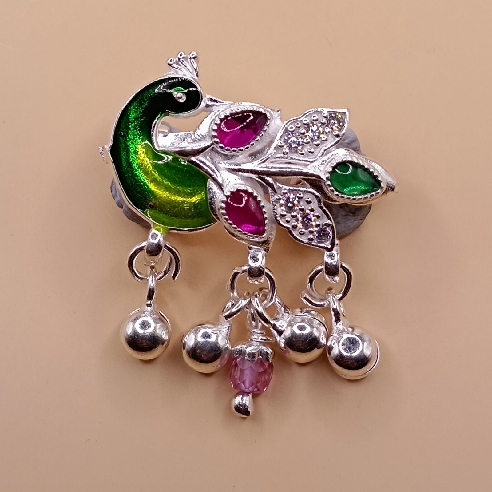 IMG_20251123_175133 Fine Silver Peacock Saree Pin – Vibrant Enamel & Stone Detailing