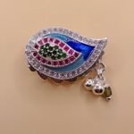Fine Silver Saree Pin – Colorful Enamel & Stone Work