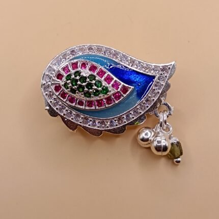 Fine Silver Saree Pin – Colorful Enamel & Stone Work