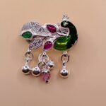 Fine Silver Saree Pin – Colorful Peacock Motif