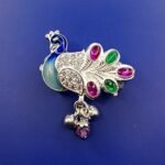 Fine Silver Peacock Saree Pin – Colorful Enamel & Stone Work